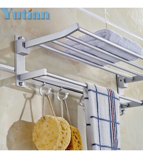 Aluminium Bathroom Foldable Towel Rack with Hooks